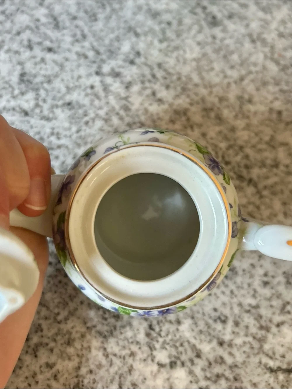White Porcelain Teapot with Purple and Green Floral Print Design Lefton China